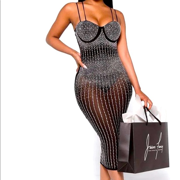 Diva New Look Dresses & Skirts - Victoriana Mesh Rhinestones Midi Dress -Black / L